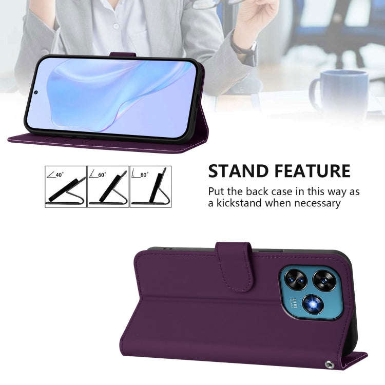For Oukitel C51 Skin Feel Solid Color Leather Phone Case with Lanyard(Violet)