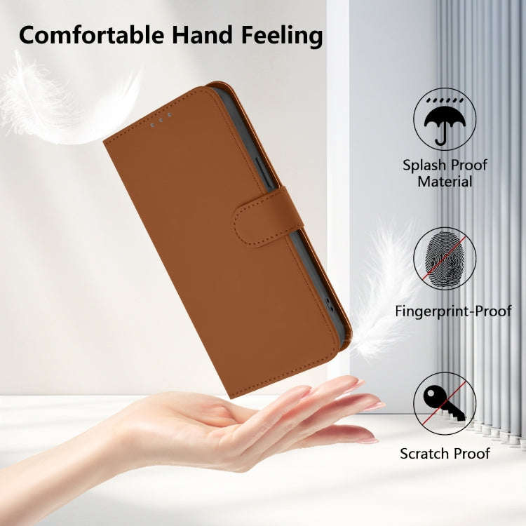 For Oukitel C53 Skin Feel Solid Color Leather Phone Case with Lanyard(Brown)