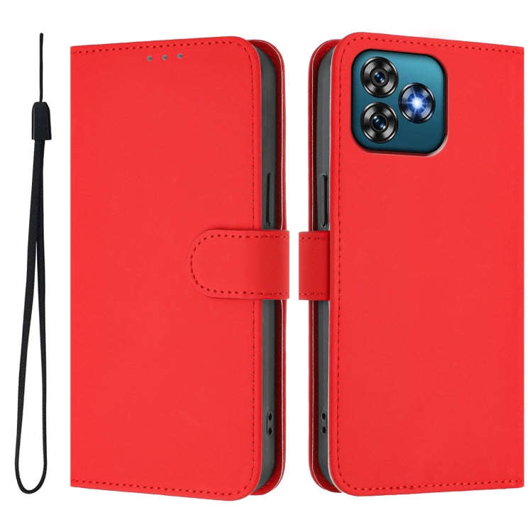 For Oukitel C53 Skin Feel Solid Color Leather Phone Case with Lanyard(Red)