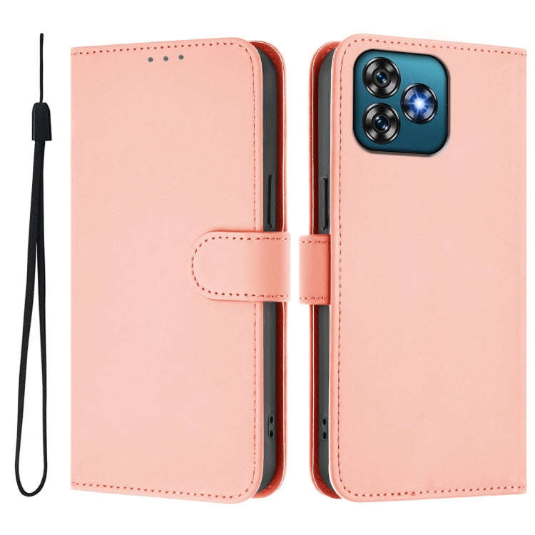 For Oukitel C53 Skin Feel Solid Color Leather Phone Case with Lanyard(Pink)