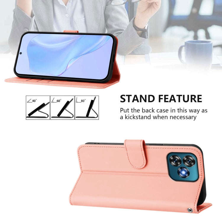 For Oukitel C53 Skin Feel Solid Color Leather Phone Case with Lanyard(Pink)