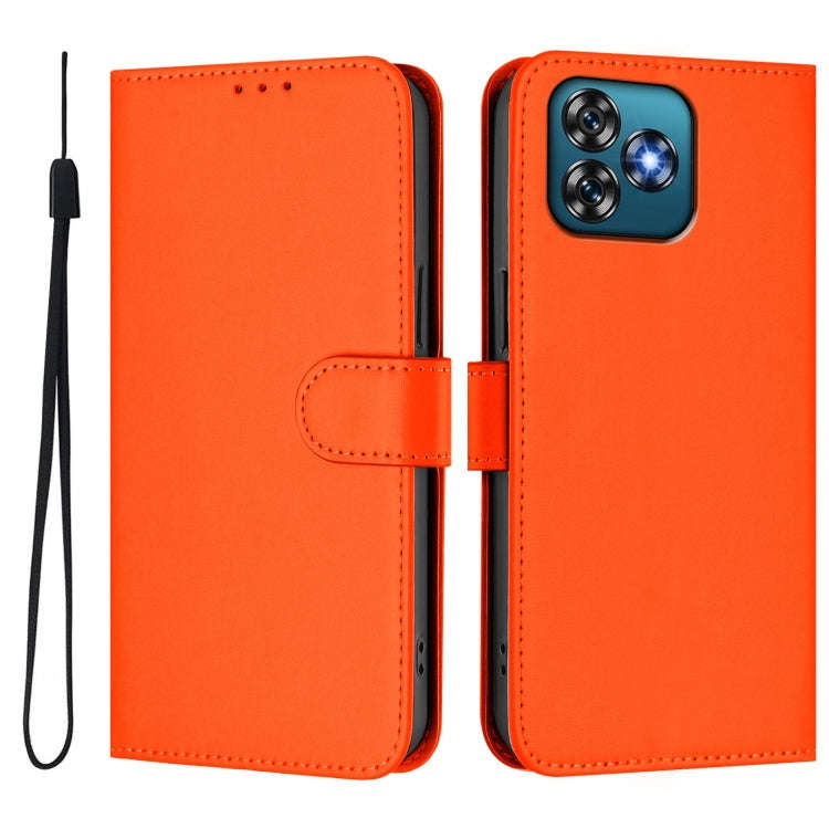 For Oukitel C53 Skin Feel Solid Color Leather Phone Case with Lanyard(Orange)