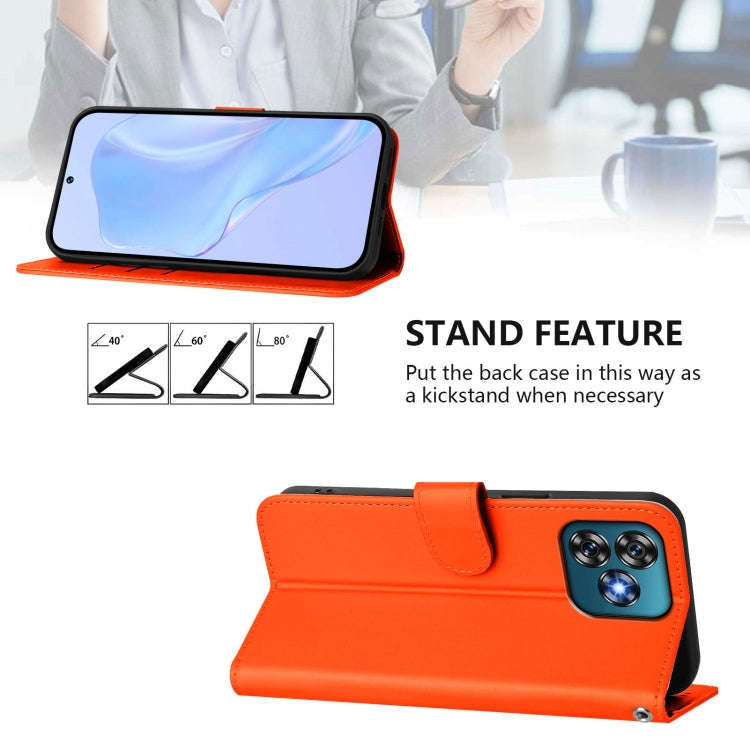For Oukitel C53 Skin Feel Solid Color Leather Phone Case with Lanyard(Orange)