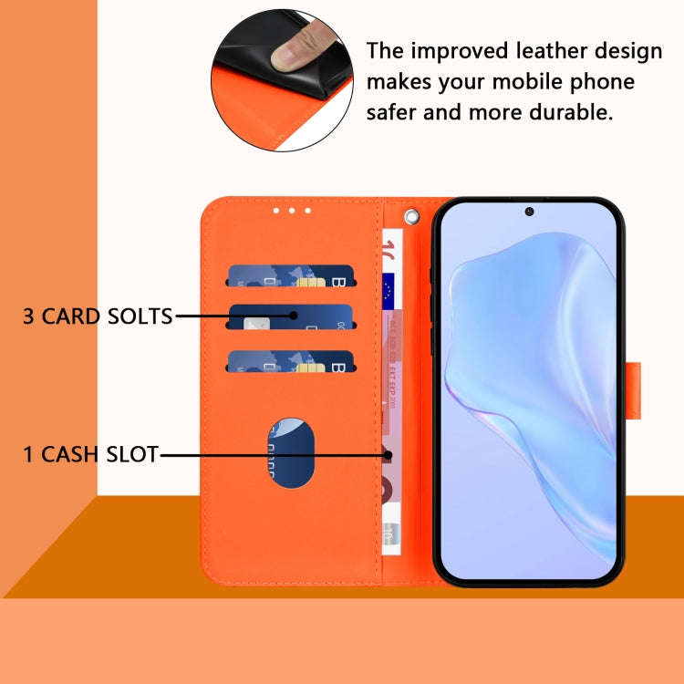 For Oukitel C53 Skin Feel Solid Color Leather Phone Case with Lanyard(Orange)