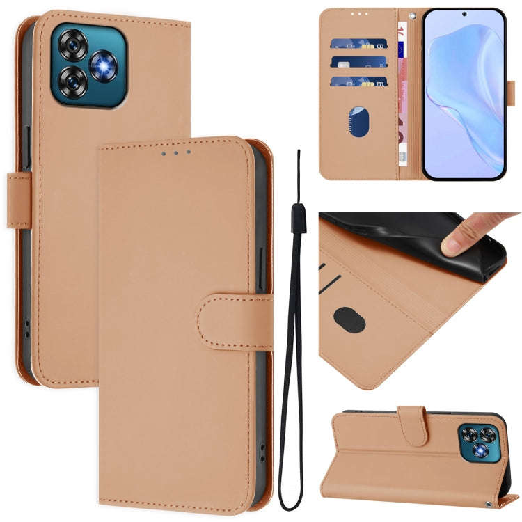 For Oukitel C53 Skin Feel Solid Color Leather Phone Case with Lanyard(Nude)