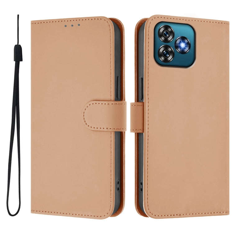 For Oukitel C53 Skin Feel Solid Color Leather Phone Case with Lanyard(Nude)