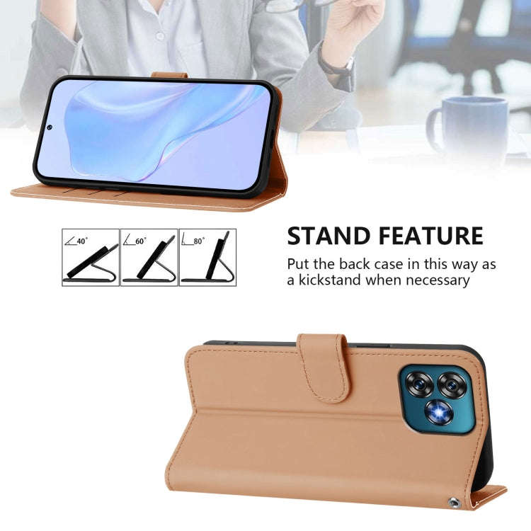 For Oukitel C53 Skin Feel Solid Color Leather Phone Case with Lanyard(Nude)