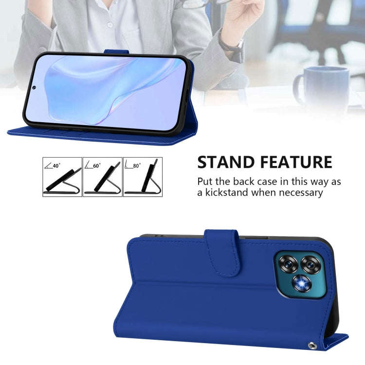 For Oukitel C53 Skin Feel Solid Color Leather Phone Case with Lanyard(Dark Blue)