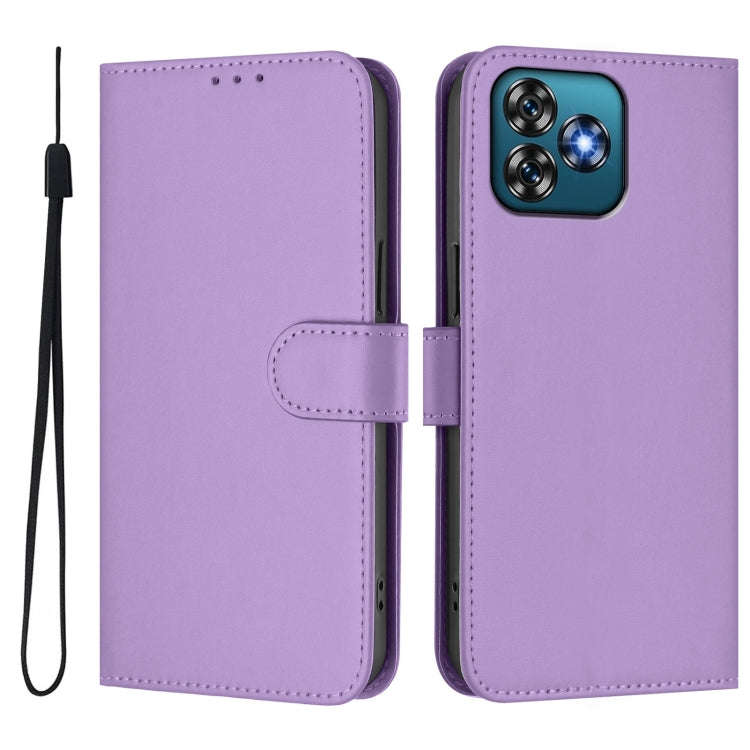 For Oukitel C53 Skin Feel Solid Color Leather Phone Case with Lanyard(Lavender Purple)