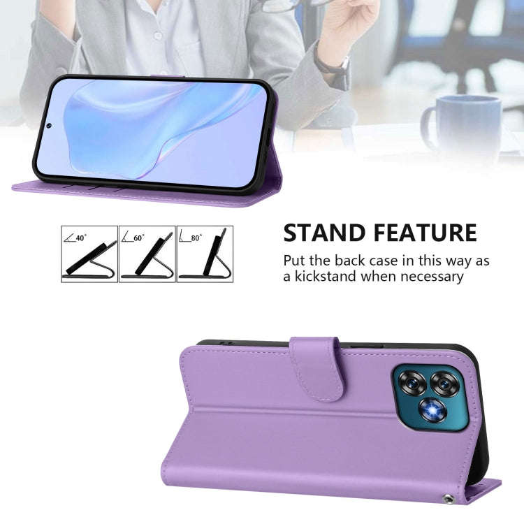 For Oukitel C53 Skin Feel Solid Color Leather Phone Case with Lanyard(Lavender Purple)