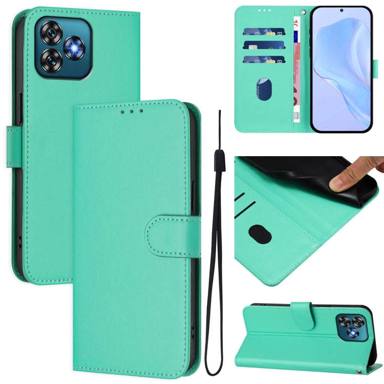 For Oukitel C53 Skin Feel Solid Color Leather Phone Case with Lanyard(Green)