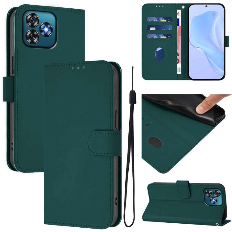For Oukitel C53 Skin Feel Solid Color Leather Phone Case with Lanyard(Dark Green)