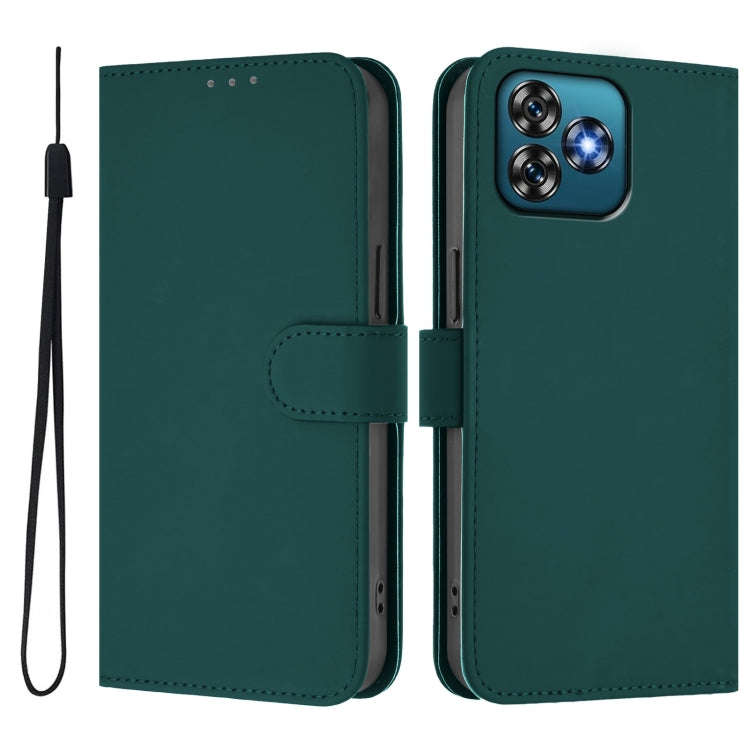 For Oukitel C53 Skin Feel Solid Color Leather Phone Case with Lanyard(Dark Green)