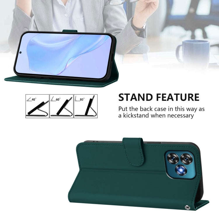 For Oukitel C53 Skin Feel Solid Color Leather Phone Case with Lanyard(Dark Green)