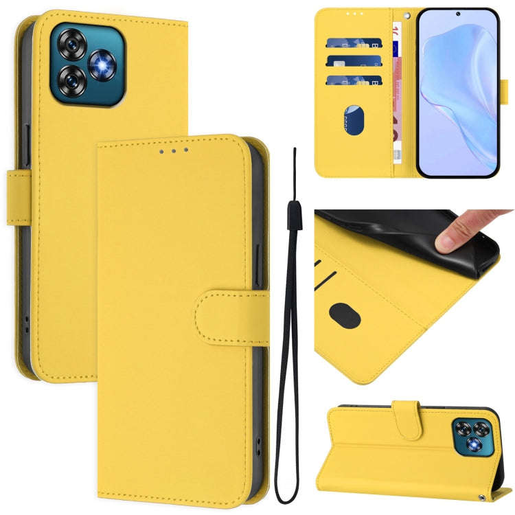 For Oukitel C53 Skin Feel Solid Color Leather Phone Case with Lanyard(Lemon Yellow)