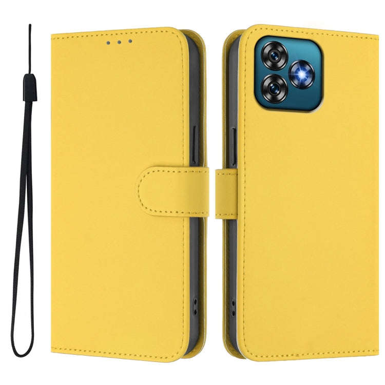For Oukitel C53 Skin Feel Solid Color Leather Phone Case with Lanyard(Lemon Yellow)