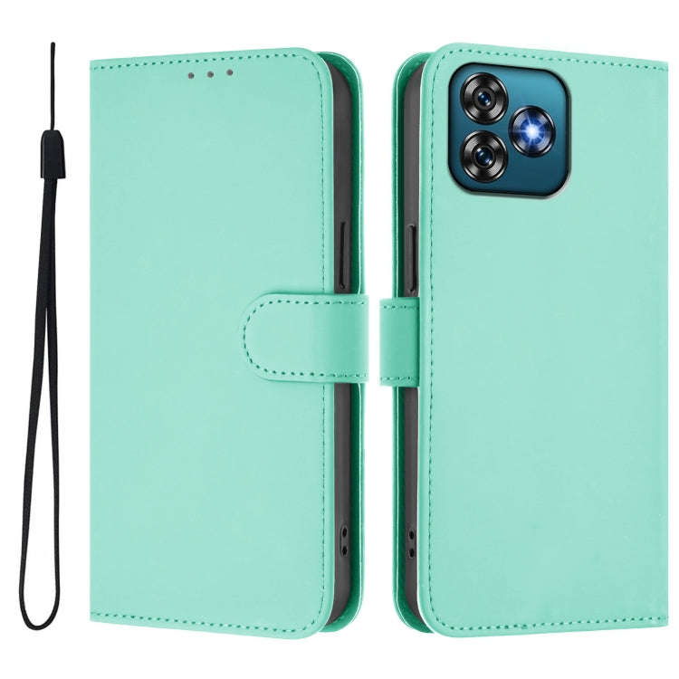 For Oukitel C53 Skin Feel Solid Color Leather Phone Case with Lanyard(Mint Green)