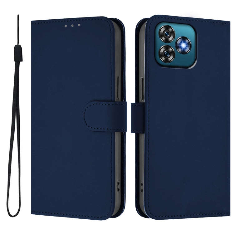 For Oukitel C53 Skin Feel Solid Color Leather Phone Case with Lanyard(Navy Blue)