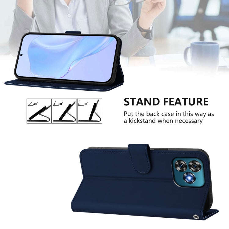 For Oukitel C53 Skin Feel Solid Color Leather Phone Case with Lanyard(Navy Blue)
