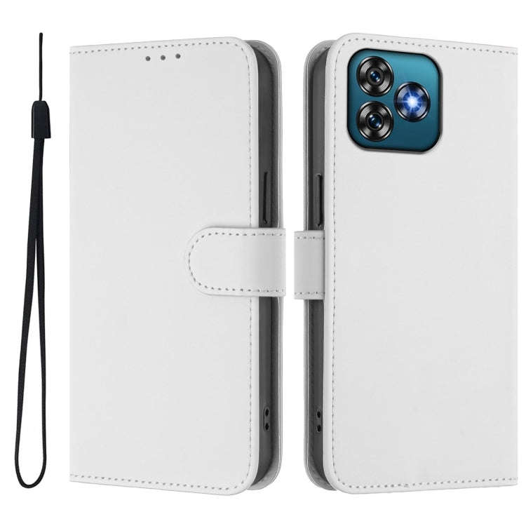 For Oukitel C53 Skin Feel Solid Color Leather Phone Case with Lanyard(White)