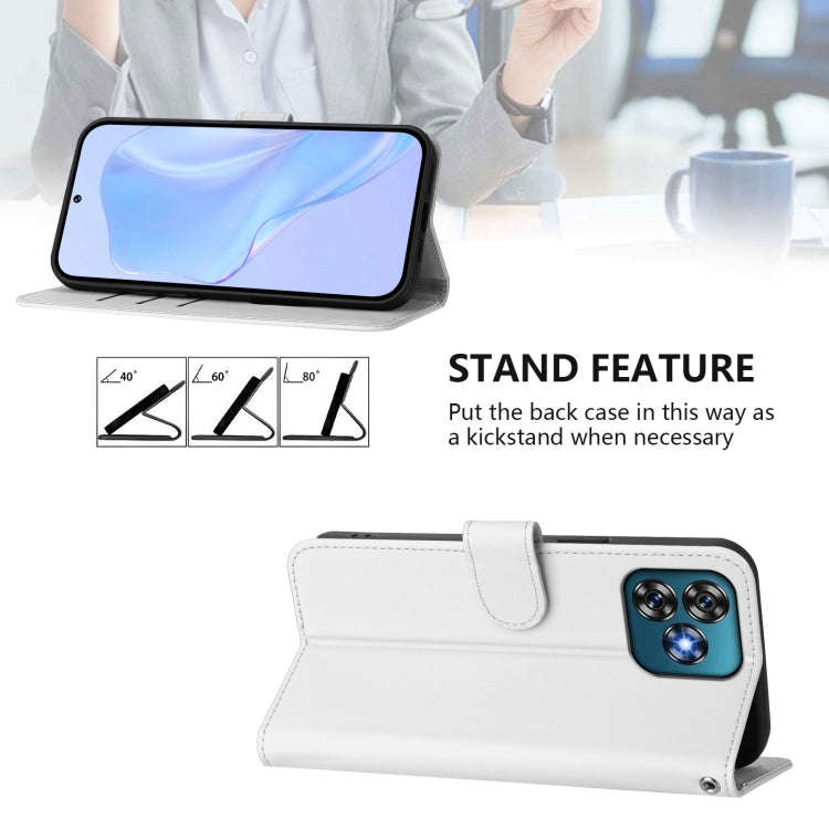 For Oukitel C53 Skin Feel Solid Color Leather Phone Case with Lanyard(White)