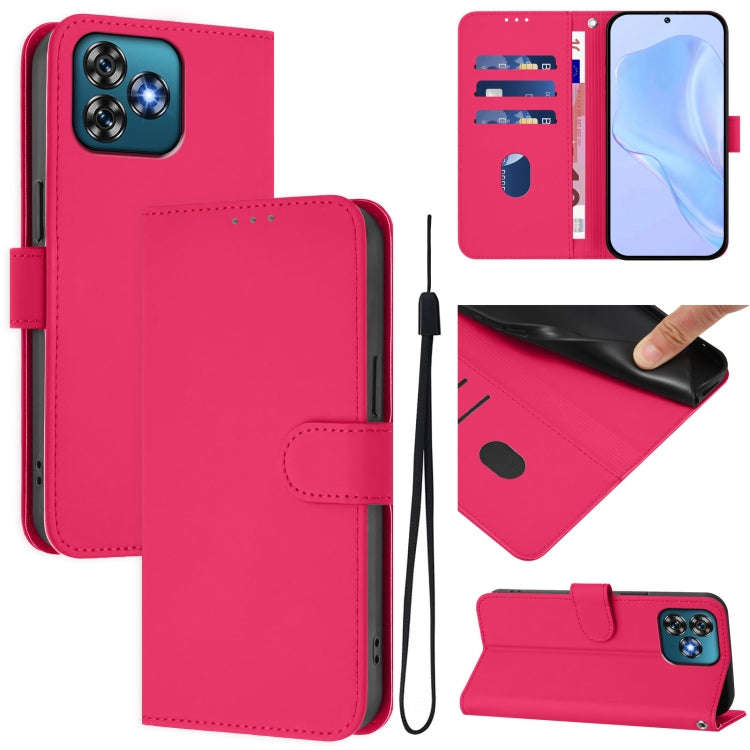 For Oukitel C53 Skin Feel Solid Color Leather Phone Case with Lanyard(Rose Red)