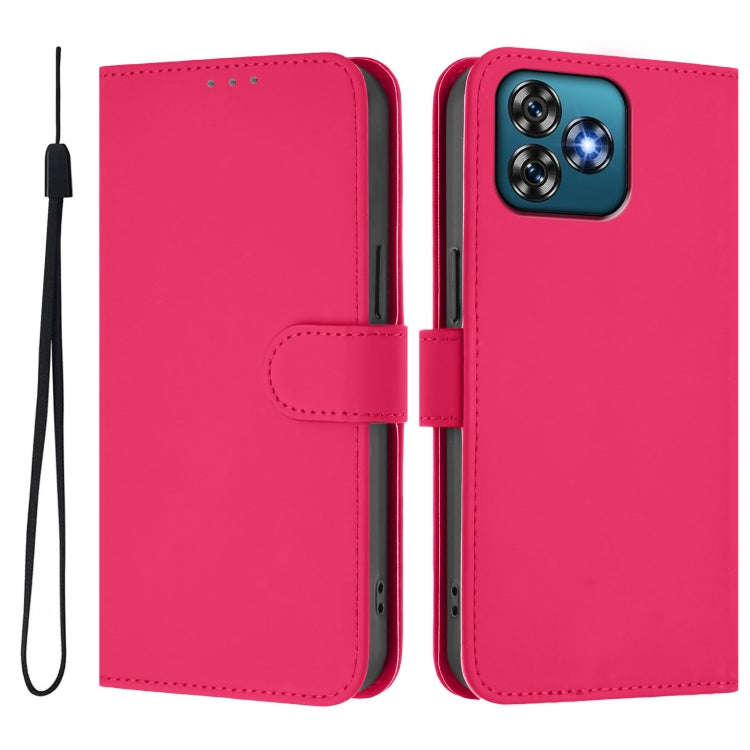 For Oukitel C53 Skin Feel Solid Color Leather Phone Case with Lanyard(Rose Red)