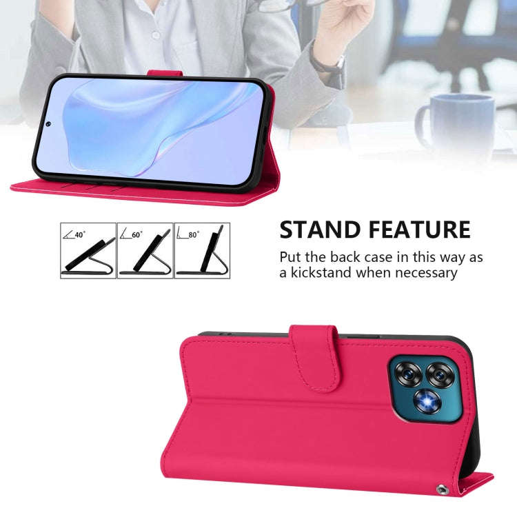 For Oukitel C53 Skin Feel Solid Color Leather Phone Case with Lanyard(Rose Red)