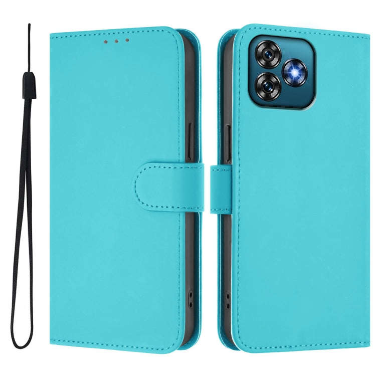For Oukitel C53 Skin Feel Solid Color Leather Phone Case with Lanyard(Lake Blue)