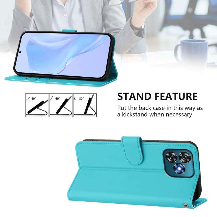For Oukitel C53 Skin Feel Solid Color Leather Phone Case with Lanyard(Lake Blue)