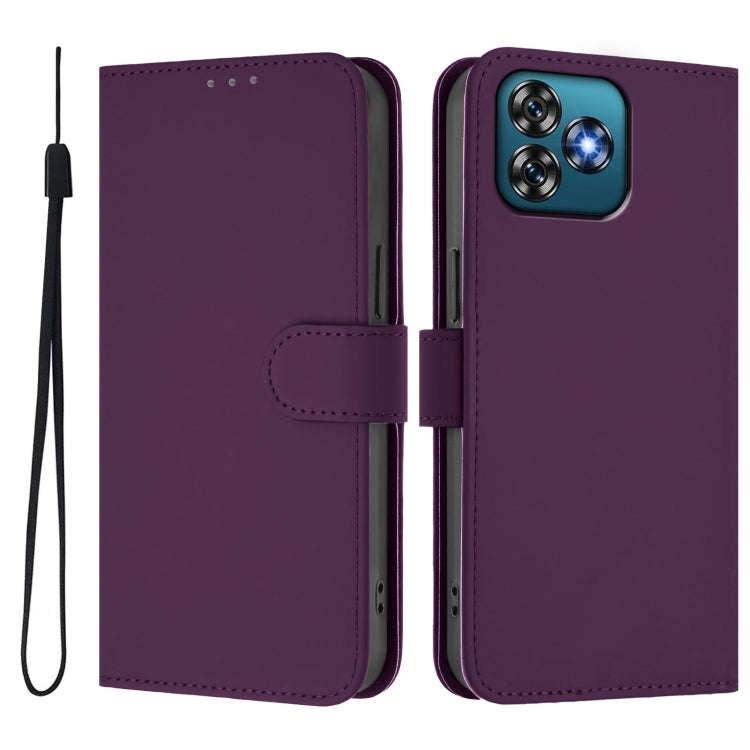 For Oukitel C53 Skin Feel Solid Color Leather Phone Case with Lanyard(Violet)