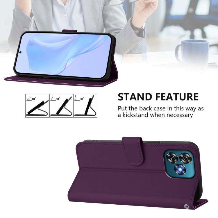 For Oukitel C53 Skin Feel Solid Color Leather Phone Case with Lanyard(Violet)