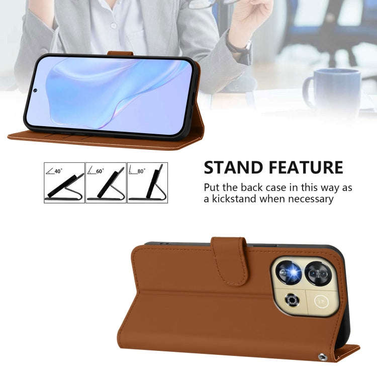 For Oukitel C57s Skin Feel Solid Color Leather Phone Case with Lanyard(Brown)