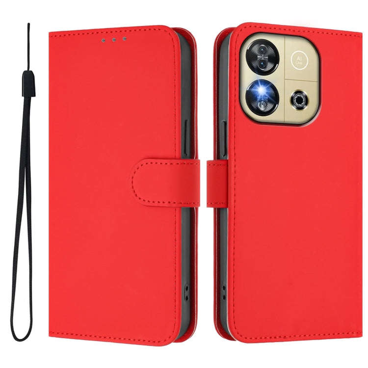 For Oukitel C57s Skin Feel Solid Color Leather Phone Case with Lanyard(Red)