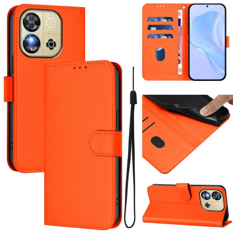 For Oukitel C57s Skin Feel Solid Color Leather Phone Case with Lanyard(Orange)