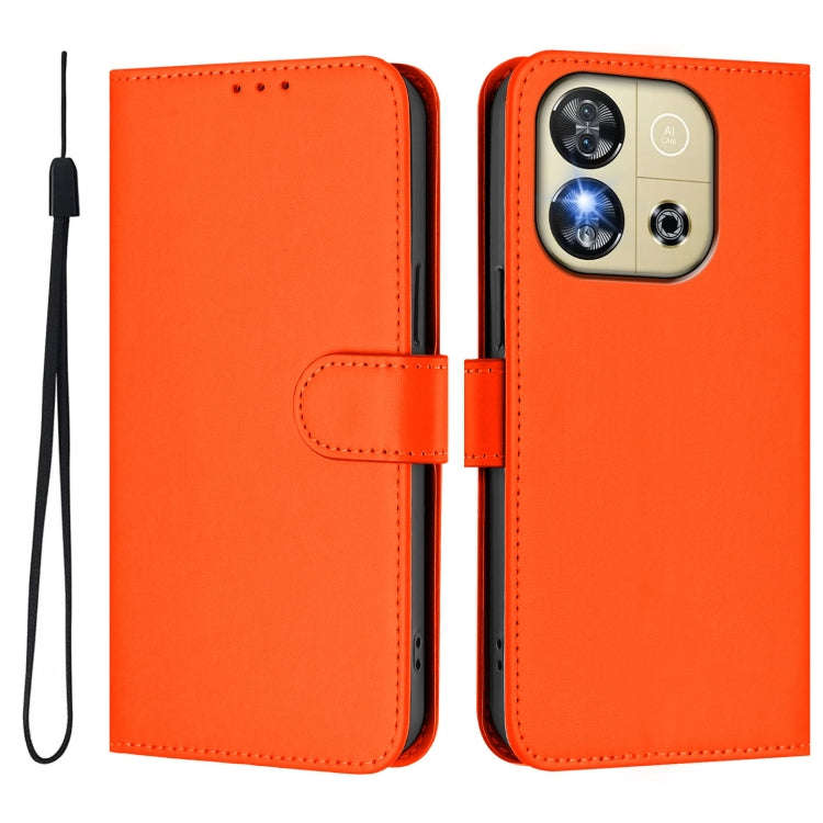For Oukitel C57s Skin Feel Solid Color Leather Phone Case with Lanyard(Orange)