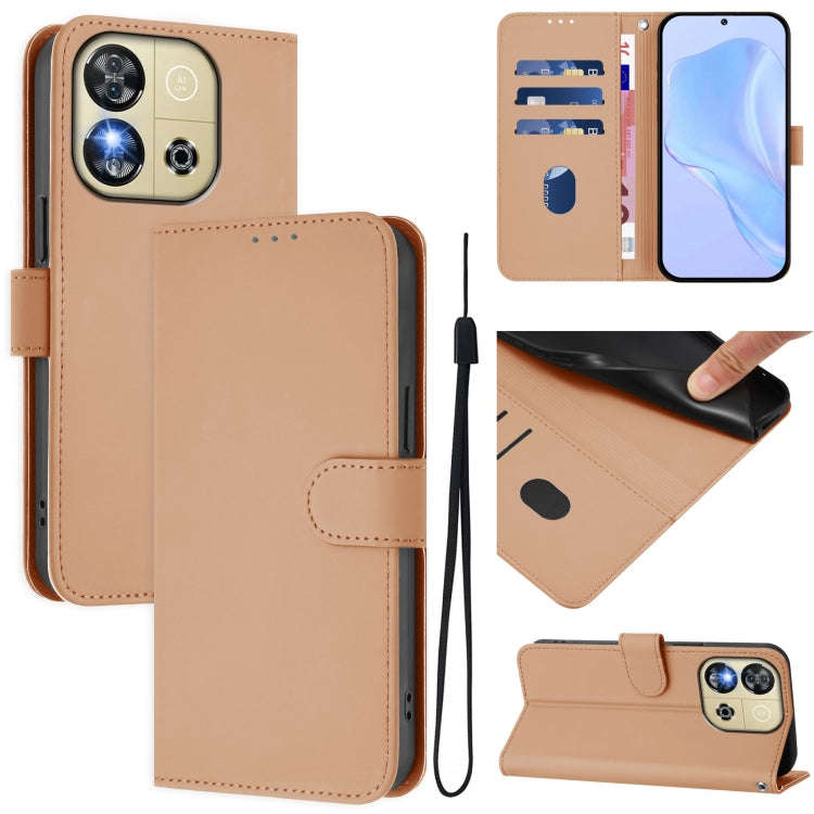 For Oukitel C57s Skin Feel Solid Color Leather Phone Case with Lanyard(Nude)