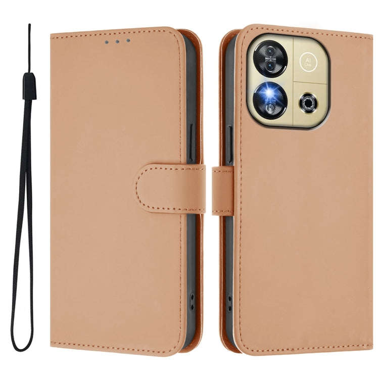 For Oukitel C57s Skin Feel Solid Color Leather Phone Case with Lanyard(Nude)