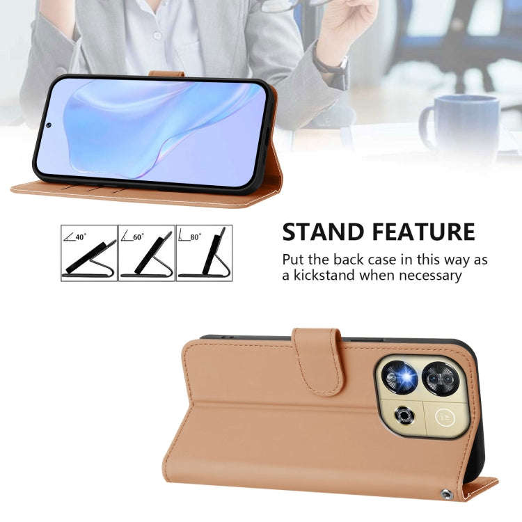 For Oukitel C57s Skin Feel Solid Color Leather Phone Case with Lanyard(Nude)