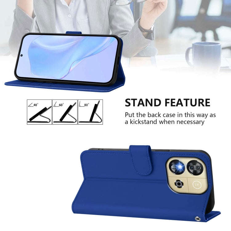 For Oukitel C57s Skin Feel Solid Color Leather Phone Case with Lanyard(Dark Blue)