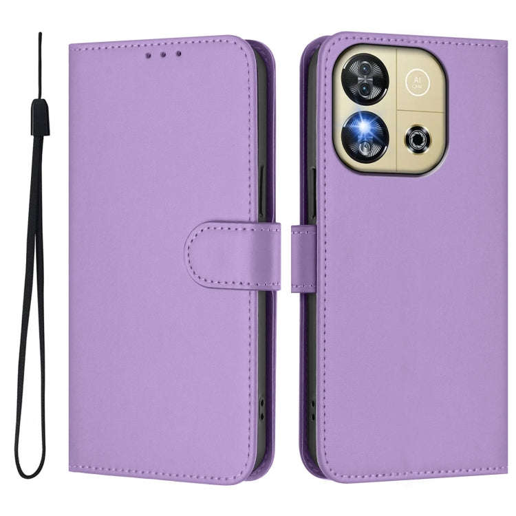 For Oukitel C57s Skin Feel Solid Color Leather Phone Case with Lanyard(Lavender Purple)