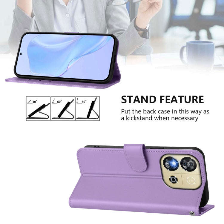 For Oukitel C57s Skin Feel Solid Color Leather Phone Case with Lanyard(Lavender Purple)