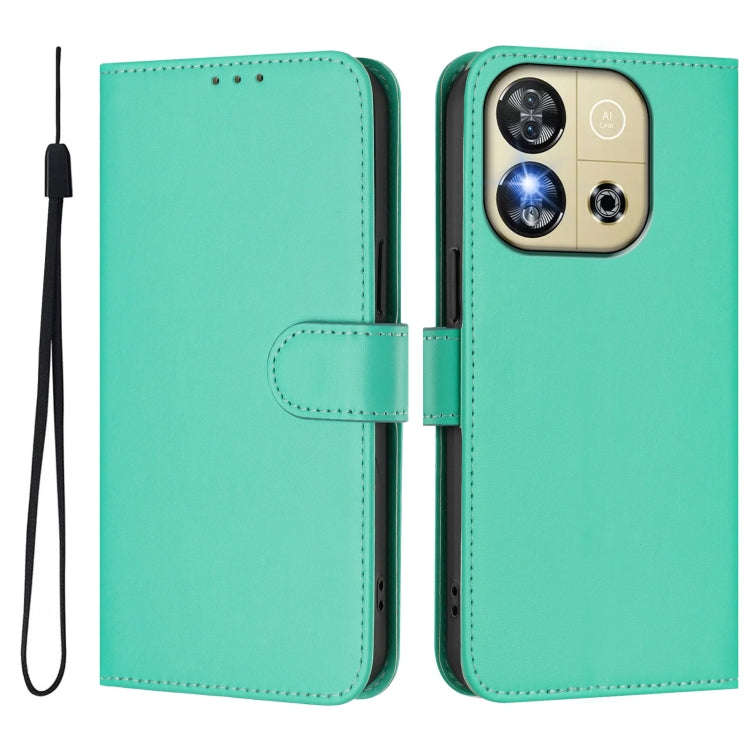 For Oukitel C57s Skin Feel Solid Color Leather Phone Case with Lanyard(Green)