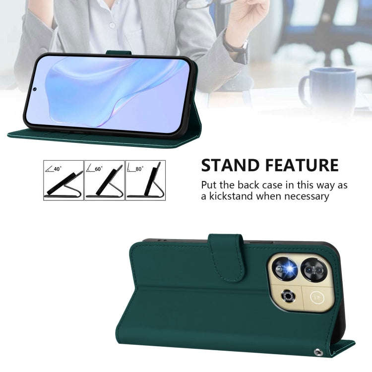 For Oukitel C57s Skin Feel Solid Color Leather Phone Case with Lanyard(Dark Green)
