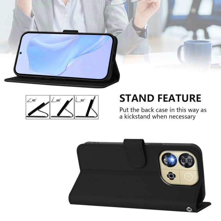 For Oukitel C57s Skin Feel Solid Color Leather Phone Case with Lanyard(Black)
