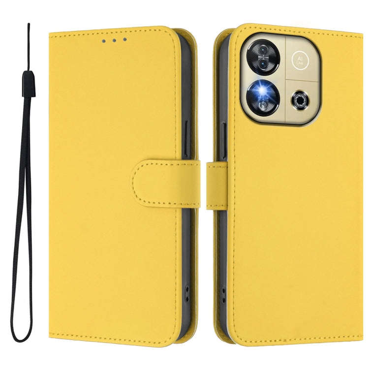 For Oukitel C57s Skin Feel Solid Color Leather Phone Case with Lanyard(Lemon Yellow)
