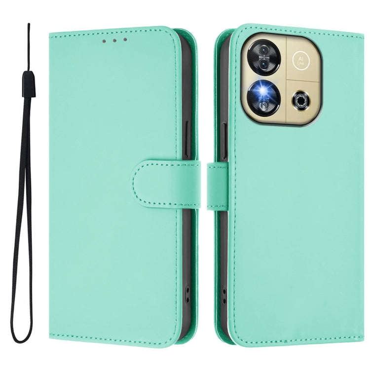 For Oukitel C57s Skin Feel Solid Color Leather Phone Case with Lanyard(Mint Green)