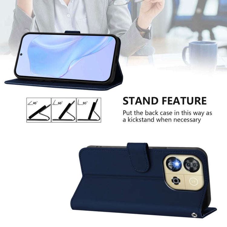 For Oukitel C57s Skin Feel Solid Color Leather Phone Case with Lanyard(Navy Blue)