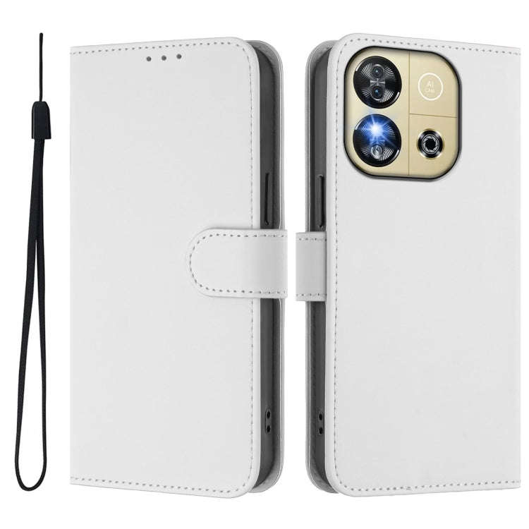 For Oukitel C57s Skin Feel Solid Color Leather Phone Case with Lanyard(White)