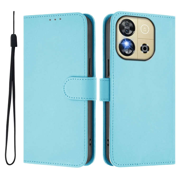 For Oukitel C57s Skin Feel Solid Color Leather Phone Case with Lanyard(Sky Blue)